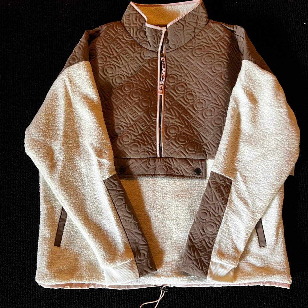 NWT Spiritual Gangster Brown and White LOVE Pullover w pink accents size XL